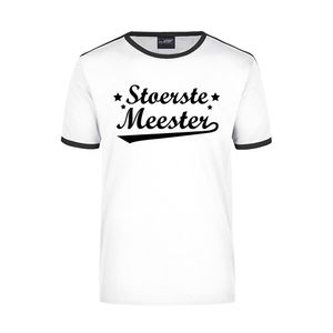 Stoerste meester wit/zwart ringer t-shirt voor heren