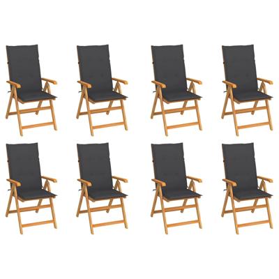 Tuinstoelen 8 st verstelbaar met kussens massief teakhout