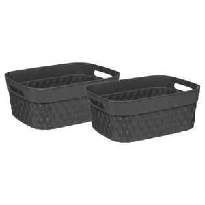 5Five Opbergmand/box van kunststof - 2x - grijs - 25 x 33 x 13 cm - 8.5 liter