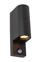 Lucide ZARO - Wandspot / Wandlamp Binnen/Buiten - 2xGU10 - IP65 - Beweging & dag/nacht sensor (uitschakelbaar) - Zwart