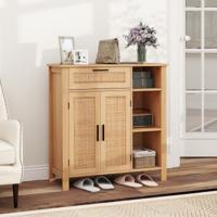 Houten Dressoir met Rotan Gevlochten Deuren en Lades Buffetkast Keukenkast Keukenbuffet