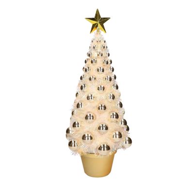Complete mini kunst kerstboom / kunstboom goud met lichtjes 50 cm