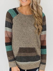 Gray Floral-Print Stripes Crew Neck Casual Sweatshirt