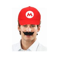 Verkleed pet / carnaval pet Mario rood met verkleed snorretje voor kinderen   - - thumbnail