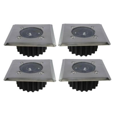 Gerimport grondspot - 4x - solar - tuinverlichting - zilver - vierkant
