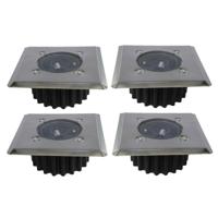 Gerimport grondspot - 4x - solar - tuinverlichting - zilver - vierkant