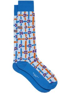 Marni chaussettes à fleurs en intarsia - Bleu