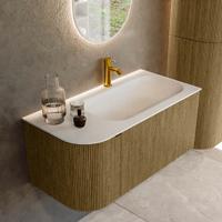 Badmeubel Mondiaz Kurve | 95 cm cm | Meubelkleur Dusk | Wastafelkleur Talc | Solid surface | Wasbak rechter zijde spoelbak | 1 kraangat