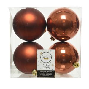 Decoris Kerstballen - 4x st - terra bruin - D10 cm - kunststof - kerstversiering