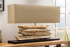 Handgemaakte tafellamp RIVERINE 80 cm beige basis van drijfhout met linnen kap - 17326