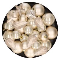 Kerstversiering kunststof kerstballen parel/champagne 6-8-10 cm pakket van 68x stuks - Kerstbal - thumbnail