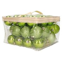 48x stuks kunststof kerstballen appel groen 6 cm in opbergtas/opbergbox   -