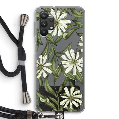 Wit bloemenpatroon: Samsung Galaxy A32 5G Transparant Hoesje met koord