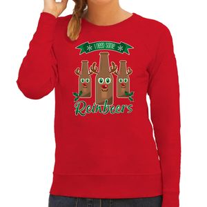 Foute Kersttrui/sweater voor dames - Rudolf Reinbeers - rood - rendier/bier