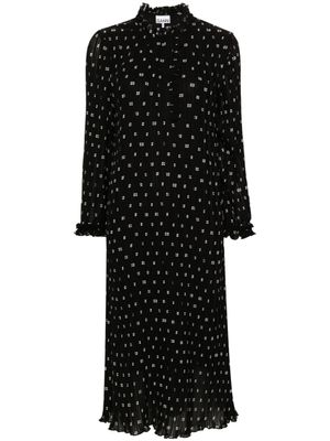 GANNI robe courte plissée à motif monogrammé - Noir