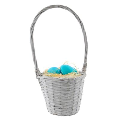 Paasmandje met hengsel - wit - D24 x H19 cm - rotan - gevlochten riet - hengselmand