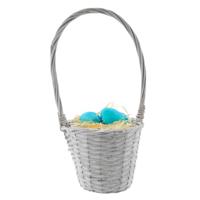 Paasmandje met hengsel - wit - D24 x H19 cm - rotan - gevlochten riet - hengselmand