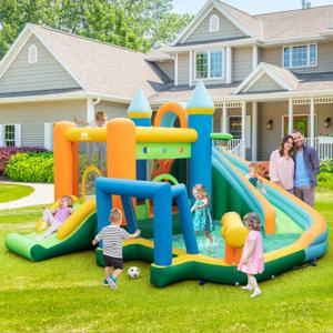 Château Gonflable Aquatique avec Toboggan & Mur d'Escalade & Canon à Eau & Piscine & 50 Boules Océaniques Charge 90kg pour 2 Enfants