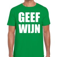 Geef Wijn tekst t-shirt groen heren