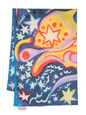 Marni foulard en coton à imprimé graphique - Bleu