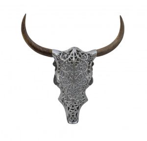 Extravagante wanddecoratie EXOTIC BULL 57cm zilveren mangohouten stierenkop - 39091