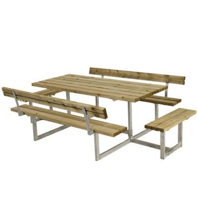 Picknicktafel Hout en Staal Basic Geimpregneerd Hout 4 Bankjes 2 Rugleuningen