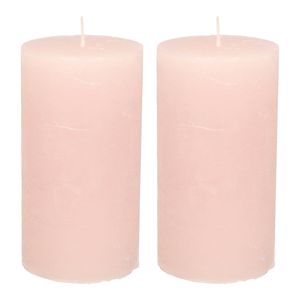 Stompkaars/cilinderkaars - 2x - licht roze - 7 x 13 cm - rustiek model - Stompkaarsen