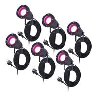 Set van 6 Sydney Smart prikspots - RGBWW - Wifi + Bluetooth - 5,5 Watt 345 lumen - IP65 Waterdicht - 1,5m netsnoer - Bestuurbaar via app - Google Home, Amazon Alexa en Siri - Zwart - Tuinspots