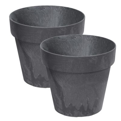 Set van 3x stuks kunststof bloempotten/plantenpotten betonlook 14 cm antraciet grijs