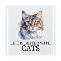 Cadeau tegel kattenliefhebber - Balinees kat/poes - keramiek - waterverf - 15 cm