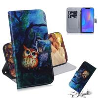 Olieverf uil patroon gekleurde tekening horizontale Flip lederen case voor Huawei P Smart + 2019/Nova 3i met houder & card slots & portemonnee