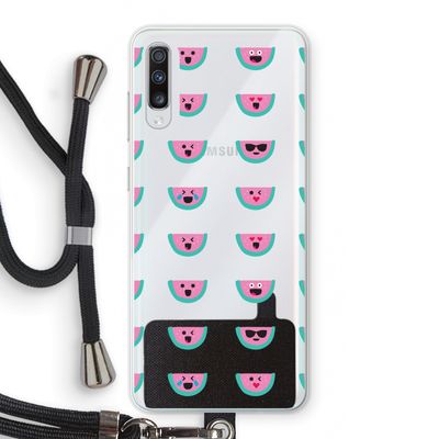 Smiley watermeloenprint: Samsung Galaxy A70 Transparant Hoesje met koord