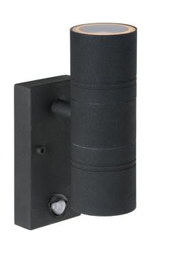 Lucide ARNE-LED IR - Wandspot / Wandlamp Binnen/Buiten - Ø 6,3 cm - LED - GU10 - 2x5W 2700K - IP44 - Beweging & dag/nacht sensor - Zwart