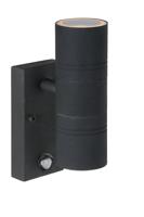 Lucide ARNE-LED IR - Wandspot / Wandlamp Binnen/Buiten - Ø 6,3 cm - LED - GU10 - 2x5W 2700K - IP44 - Beweging & dag/nacht sensor - Zwart