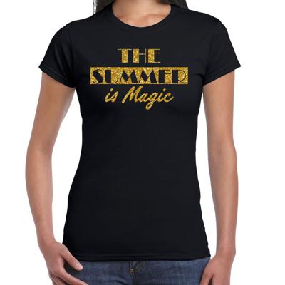Toppers verkleed T-shirt dames - The summer is Magic - zwart - glitter goud - Tropische feestkleding