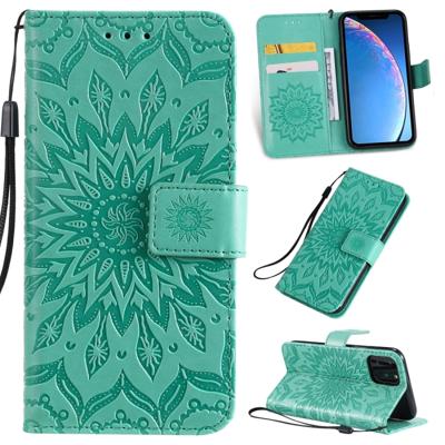 Gedrukt afdrukken zonnebloem patroon horizontale Flip PU lederen case voor iPhone 11 Pro met houder & kaartsleuven & portemonnee & Lanyard