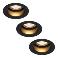 Set van 3 Mari LED inbouwspots verzonken - 4 Watt 345 lumen - 2700K warm wit - GU10 - Dimbaar - Rond - IP65 Waterdicht - Zwart - Anti-glare