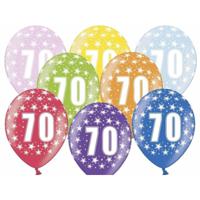 Ballonnen 70 jaar - 6 stuks - gekleurd - sterretjes print - verjaardag