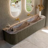 Badmeubel Mondiaz Kurve-Dlux | 190 cm | Meubelkleur Shadow | Wastafelkleur Oza | Solid surface | Wasbak beide zijden spoelbak | Zonder kraangat(en)
