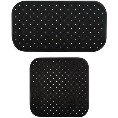 MSV Douche/bad anti-slip matten set badkamer - rubber - 2x stuks - zwart - 2 formaten MSV Douche/bad anti-slip matten set badkamer - rubber - 2x stuks - zwart - 2 formaten