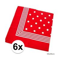Trendoz Boeren zakdoek - 6x - rood - met stippen - 55 x 55 cm - cowboys - farmers - stof