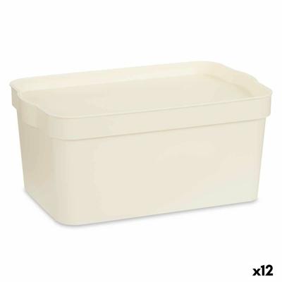 Opbergbak met Deksel Crème Plastic 7,5 L 21,5 x 14,5 x 32 cm (12 Stuks)