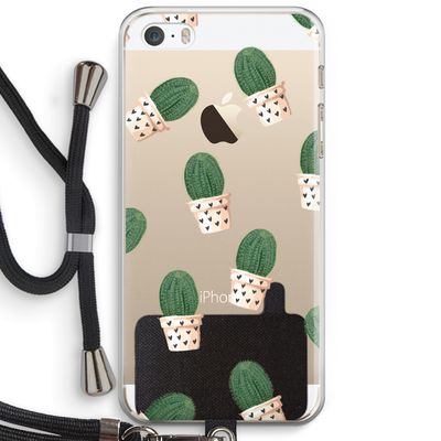 Cactusprint roze: iPhone 5 / 5S / SE Transparant Hoesje met koord