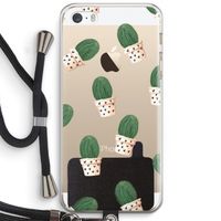 Cactusprint roze: iPhone 5 / 5S / SE Transparant Hoesje met koord