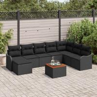 Tuinbankenset met kussen 9 pcs Zwart poly rattan
