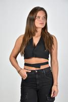 1/OFF Paris gilet Cropped gestreept met straps sluiting zwart - thumbnail