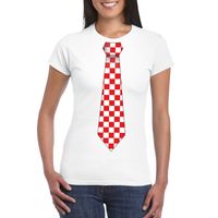 Wit t-shirt met geblokte Brabant stropdas voor dames