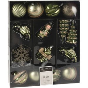 20x stuks kerstballen en kersthangers figuurtjes groen kunststof   -