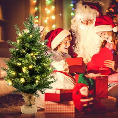 60cm Kunstmatige Tafelblad Kerstboom met Led-Verlichting en Timerfunctie Groen