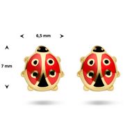 Oorknoppen Lieveheersbeestje geelgoud-emaille rood-zwart 6,5 x 7 mm